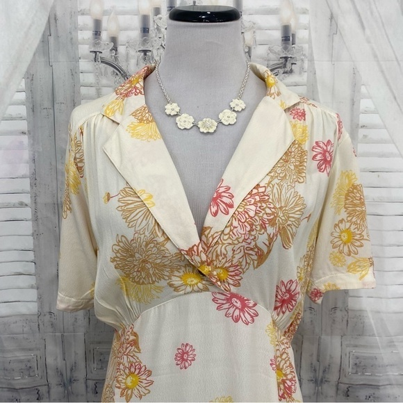 Free People Size Small Hawaii Mini Dress Swing Skirt V Neck Short Sleeve Pockets - Picture 3 of 14